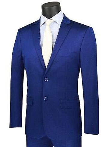 blue suit with white tie