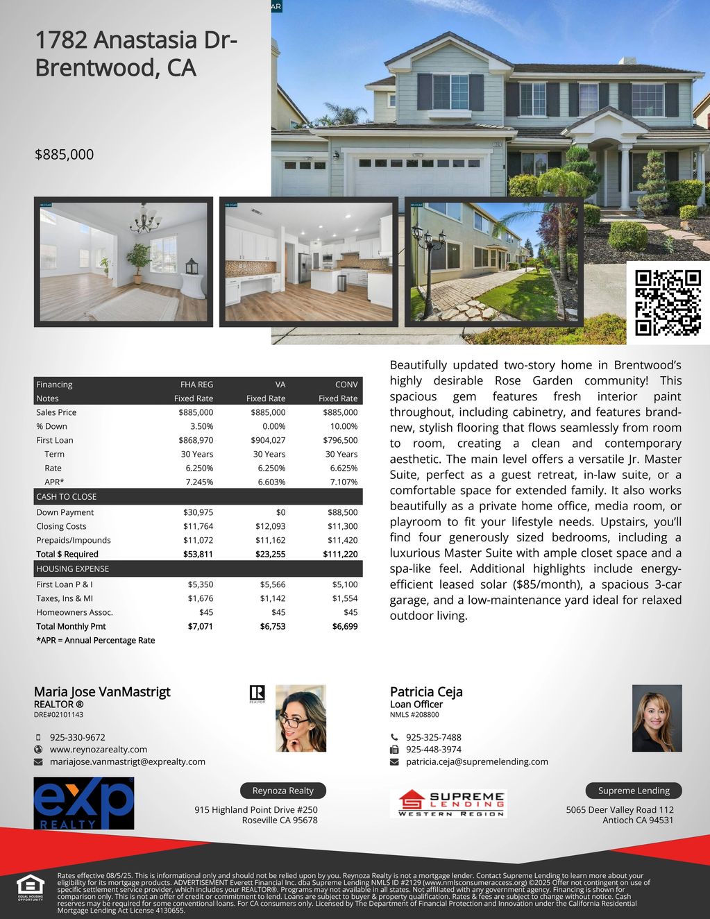 Modern two-story home in Brentwood, CA listed for $885,000.