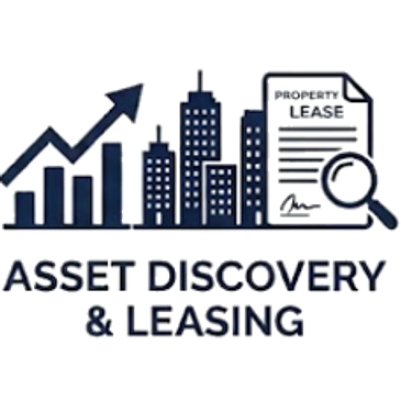 Logo depicting bar graph, city buildings, and lease document for Asset Discovery & Leasing.