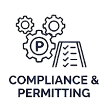 Icon with gears and checklist symbolizing compliance and permitting.