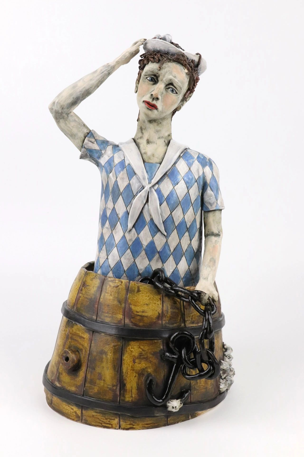 Ceramic whimsical sculpture sailor