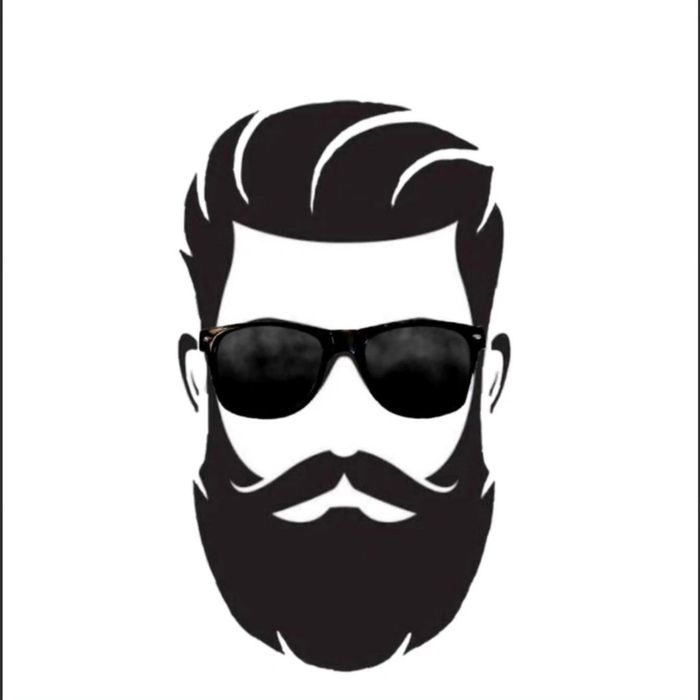 Stylized silhouette of a bearded man wearing sunglasses.