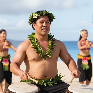 Drummer Pono Pahu of theatrical murder mystery "Hulas and Homicide" by Jack Pachuta.