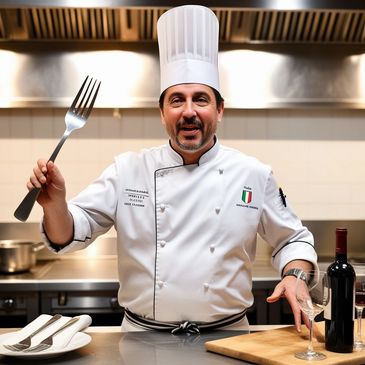 Chef Luigi Lambrusco of theatrical murder mystery script, "Murder is a Fine Art" by Jack Pachuta.