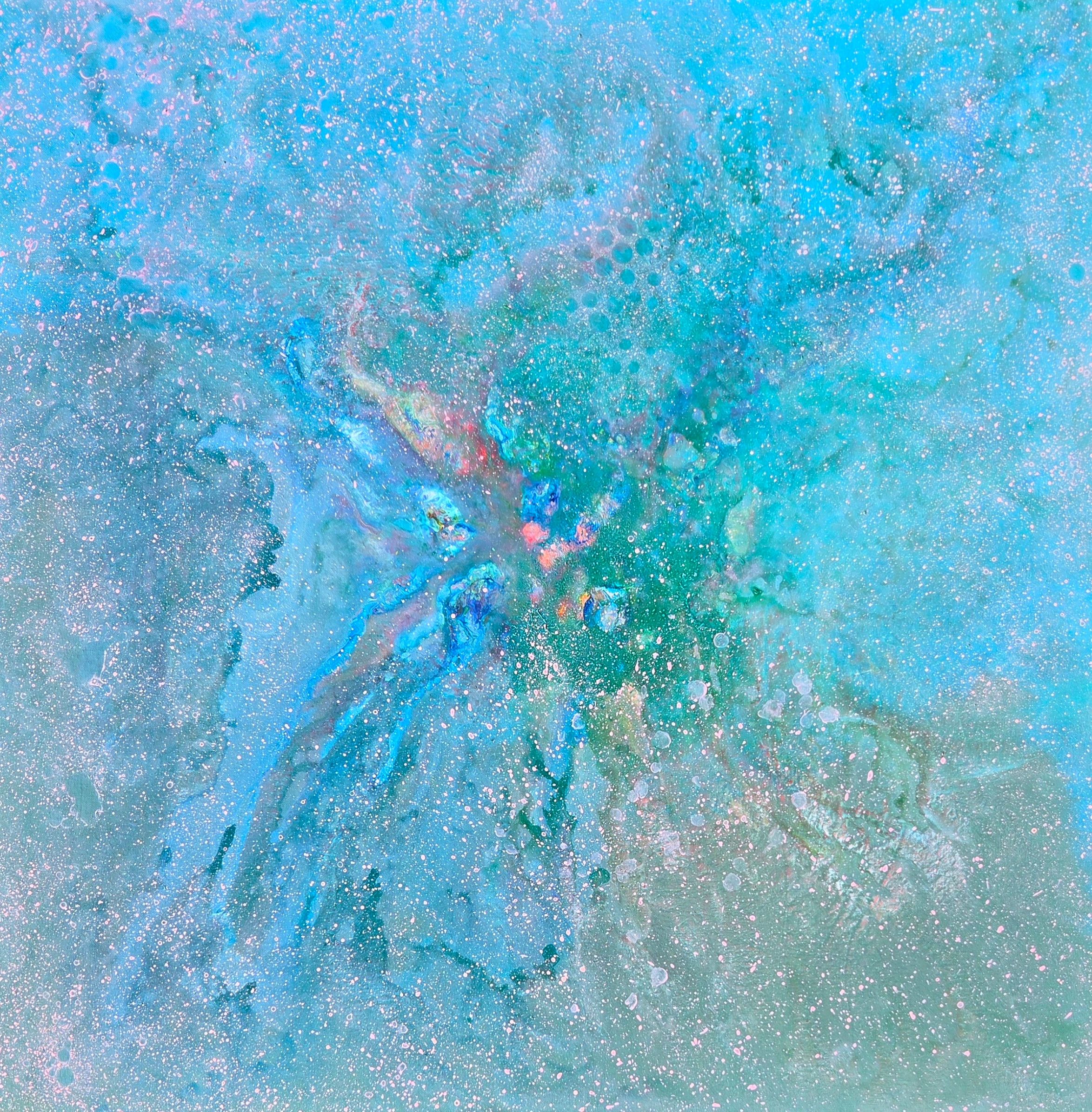 ‘Pink Stardust Bloom’, 40” x 40” (1.5” matt black edge), Acrylic on Stretched Canvas