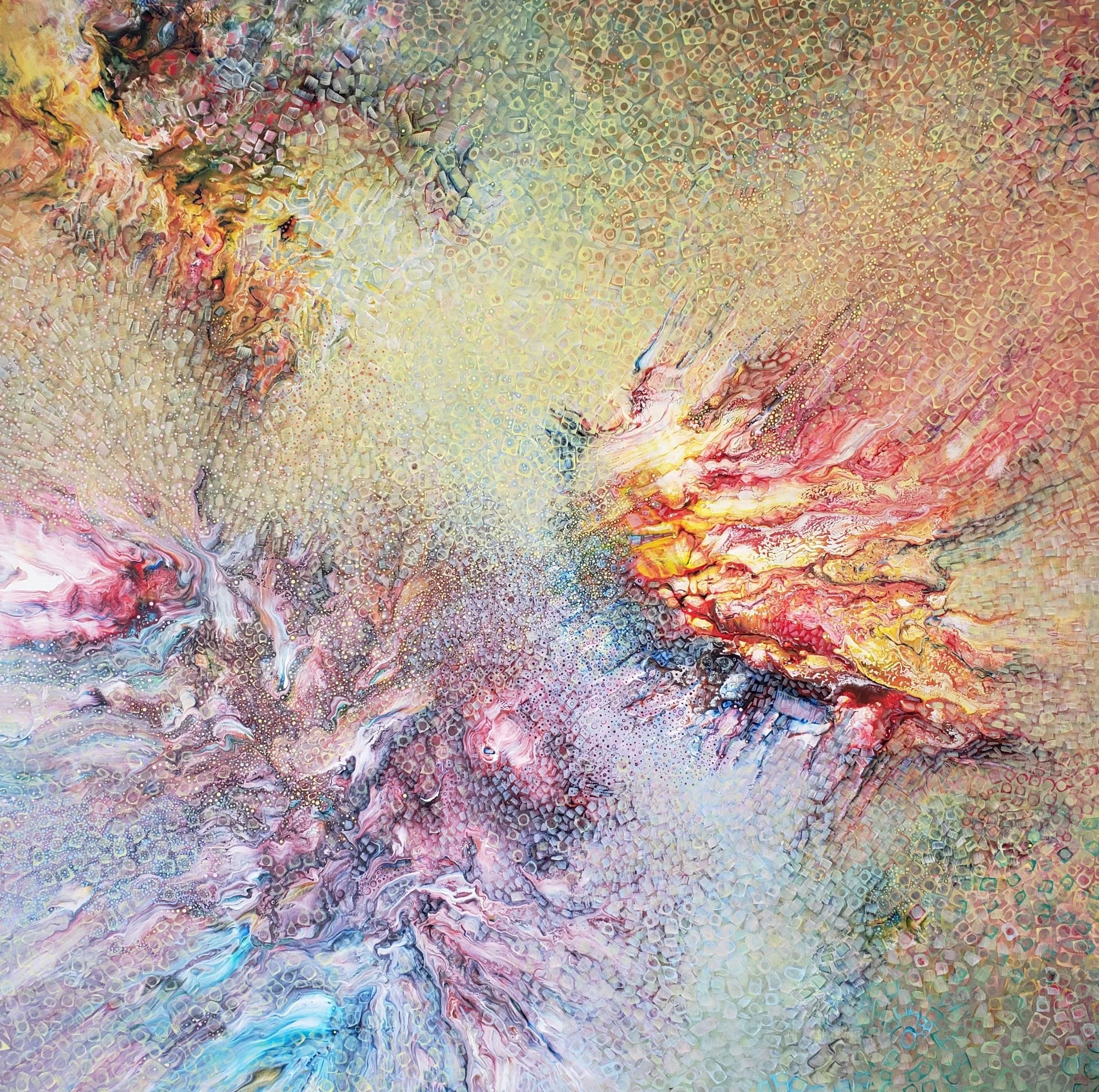 ‘Starburst’, 40” x 40” (1.5” matt black edge), Acrylic on Stretched Canvas