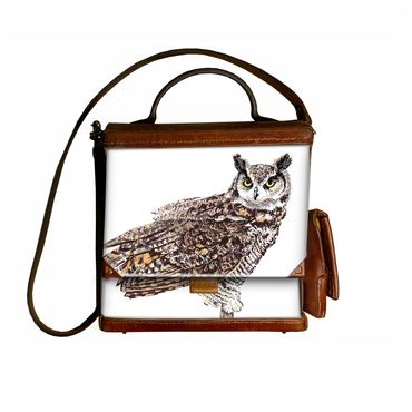 Great horned owl drawn with acrylic ink and quill pen.