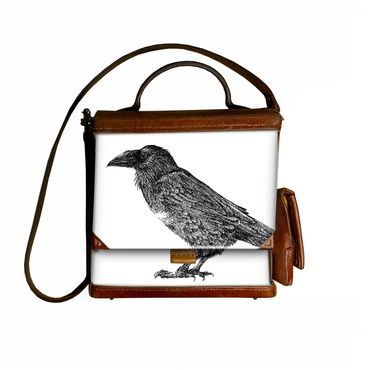 Raven drawn with pen and ink.