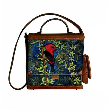 Crimson warbler drawn with quill and acrylic ink.