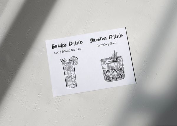 bride and groom drinks display sign on the day stationery