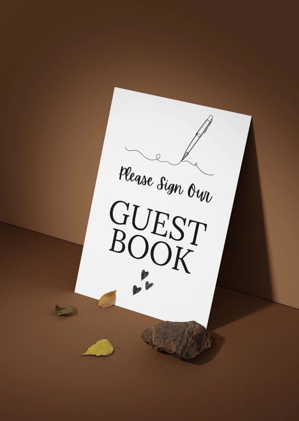 Please sign our guestbook on the day wedding stationery sign