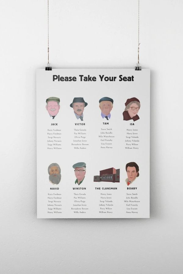 still game seating chart with original art characters and tables named after the characters