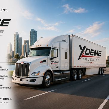 Yoeme Trucking Inc. white semi truck on city highway.