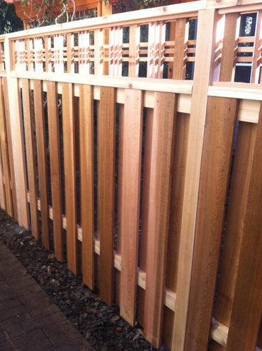 Lattice top good neighbor style cedar fence. 