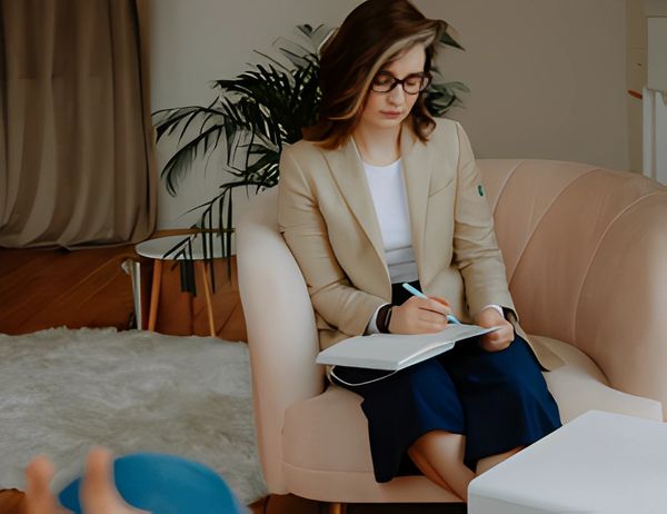 Counselor discussing evaluation with client