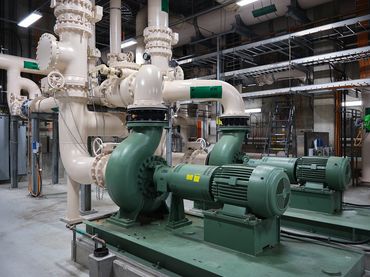 Industrial interior shot of water treatment plant and infrastructure