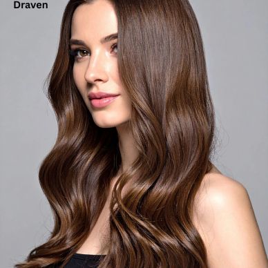 Portrait of a woman with long wavy brown hair.
