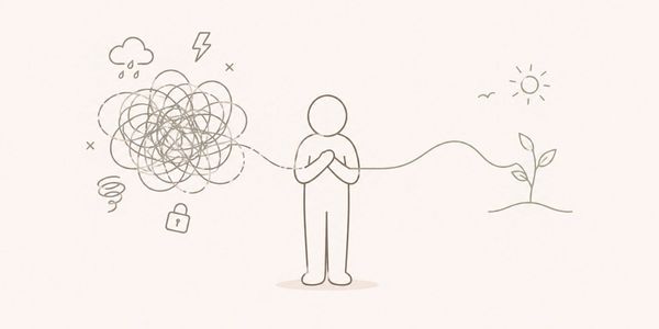 Person untangling chaotic thoughts to find growth and clarity.