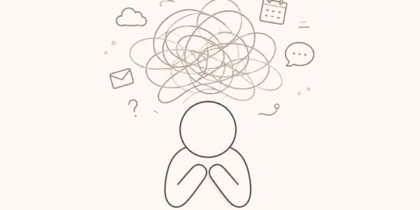 Person overwhelmed with confused thoughts and stress.