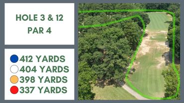 Aerial view of Hole 3 & 12 golf holes, Par 4, with yardage details and green boundary outline.