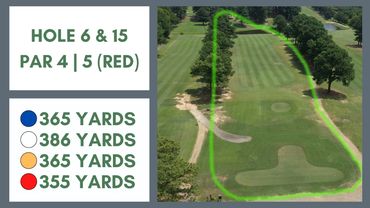Aerial view of golf hole 6 & 15 with yardage and par details.