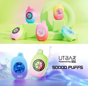 Colorful UTBAR disposable vape devices with 50,000 puffs.