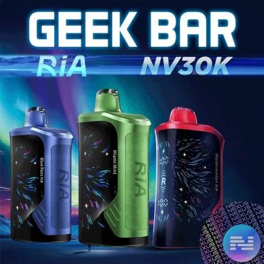 Three colorful Geek Bar vaping devices with flavor names.