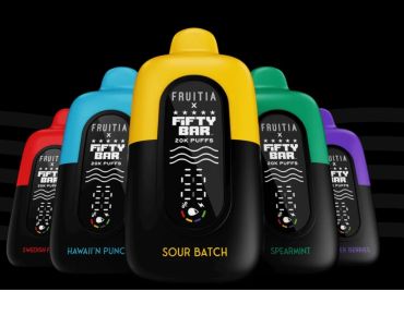 Colorful Fruitia x Fifty Bar vape devices with 20K puffs.