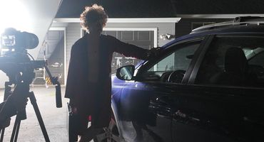 Luke Bauer on set of Brief Business