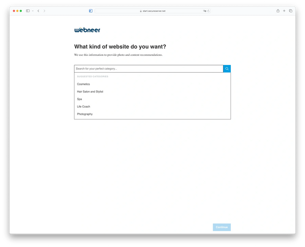 Webneer Website Builder onboarding and setup