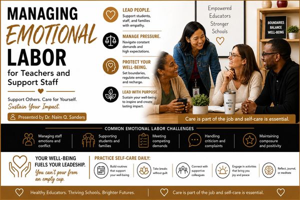 Managing emotional labor for teachers and support staff with self-care tips.