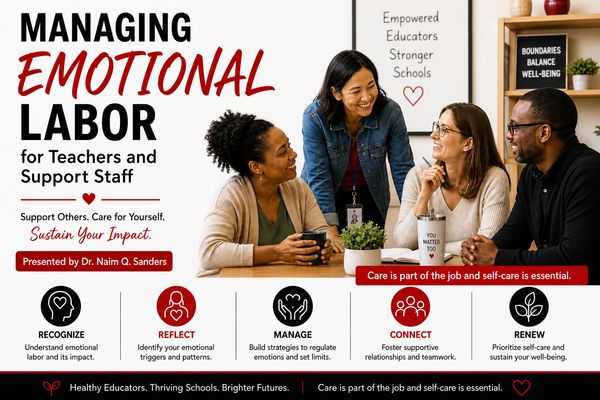 Teachers managing emotional labor with self-care and teamwork strategies.