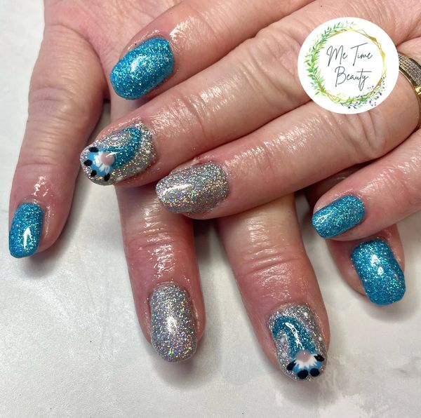 BIAB with glitter and nail art