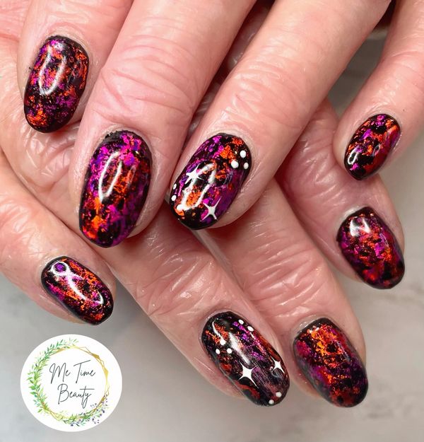 BIAB with foil nail art