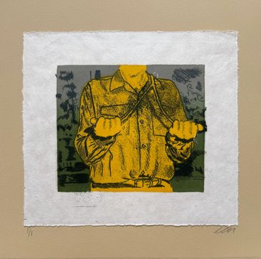 Untitled (2025) monotype on mulberry paper mounted on Rives BFK 12"x12".