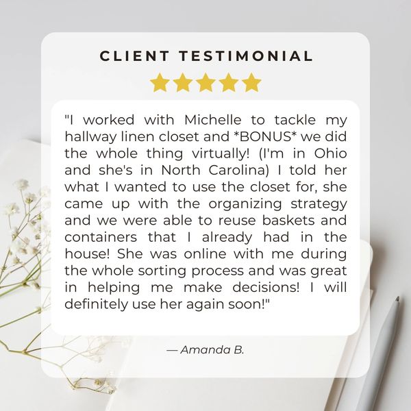 Client testimonial - virtual organizing a hallway linen closet