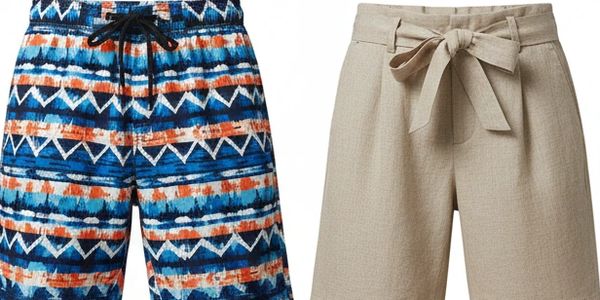 A collection of six different styles of men's shorts arranged in two rows.