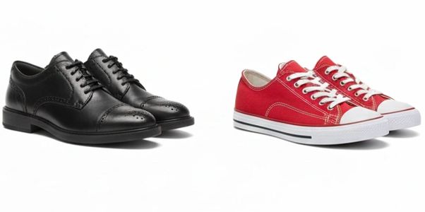 Nine pairs of diverse shoes including sneakers, boots, heels, and sandals.