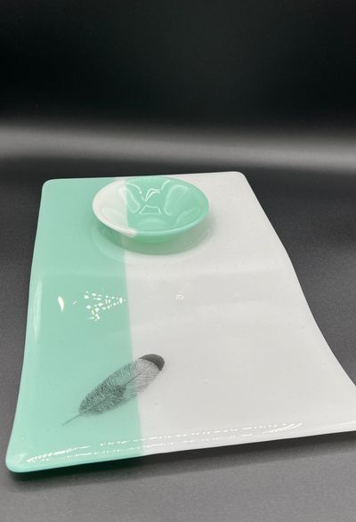 Custom design with Robins Egg Blue and white platter.