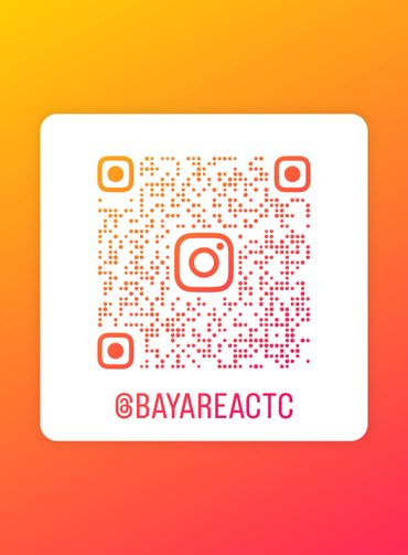 Instagram QR code for @BAYAREACTC with gradient orange-pink design.