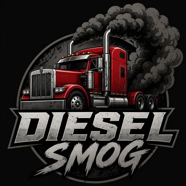 Illustration of a red diesel truck emitting thick black smoke with text 'Diesel Smog'.