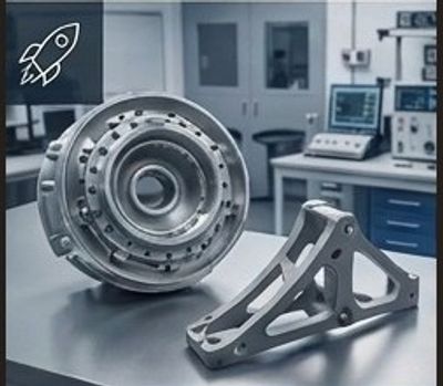Rocket engine components in a lab.