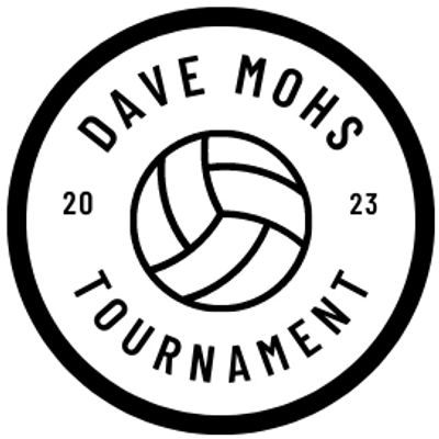 Logo of Dave Mohs Tournament with a volleyball.