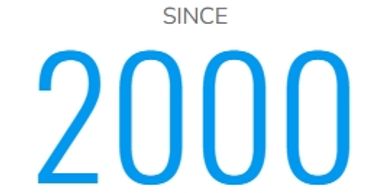 Text displaying 'Since 2000' with '2000' in large blue font.