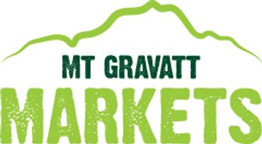 Logo with green mountain outline and bold text for Mt Gravatt Markets.