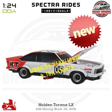 DDA Spectra Rides 1:24 Scale Replica Holden LX Torana SS A9X. Working LED Lights. Brock, 05, 1978.