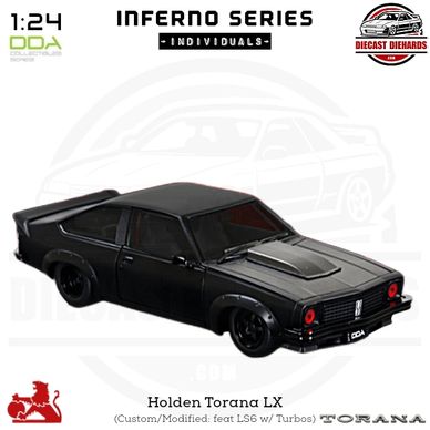 DDA Inferno Series 1:24 Scale Replica Holden Torana LX SS A9X modified featuring twin-turbo LS6 V8.