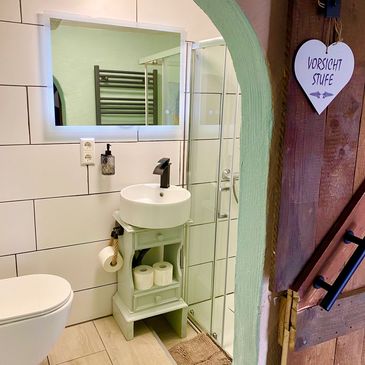 Badezimmer mit Dusche in Happys Traumhaus