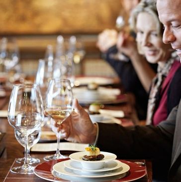 fine dining image with china and wine glasses