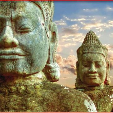 Statues in Angkor-Wat, exploring ashore with Uniworld